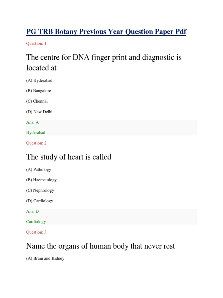 trbbotanypreviousyearquestionpaper PDF