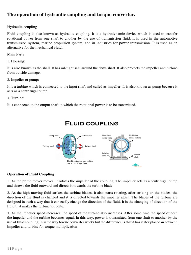 The Operation of Hydraulic Coupling and Torque Converter PDF Clutch