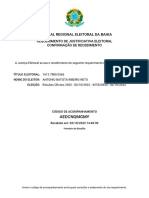 Tribunal Regional Eleitoral Da Bahia: Requerimento de Justificativa Eleitoral Confirmação de Recebimento