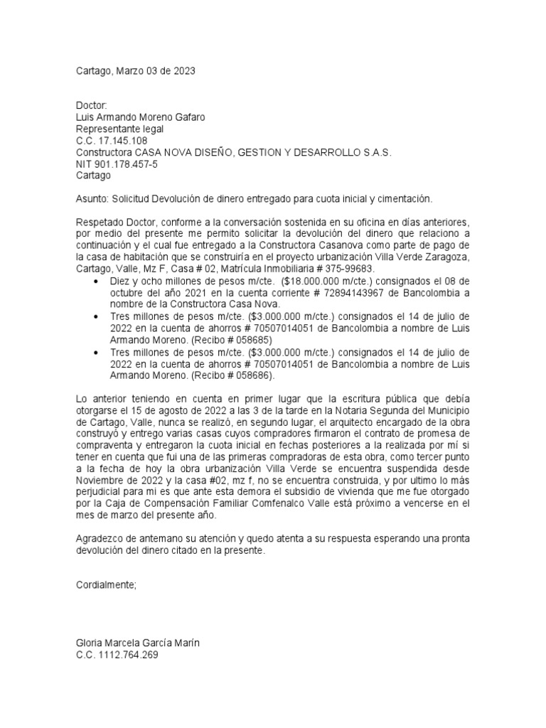 Solicitud Devolución Anticipo De Vivienda Pdf