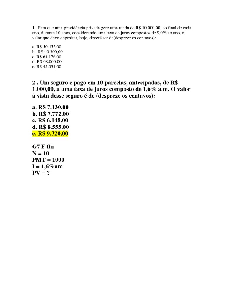 Exercicio mat fin 4 1 download gr tis pdf juros servi os financeiros