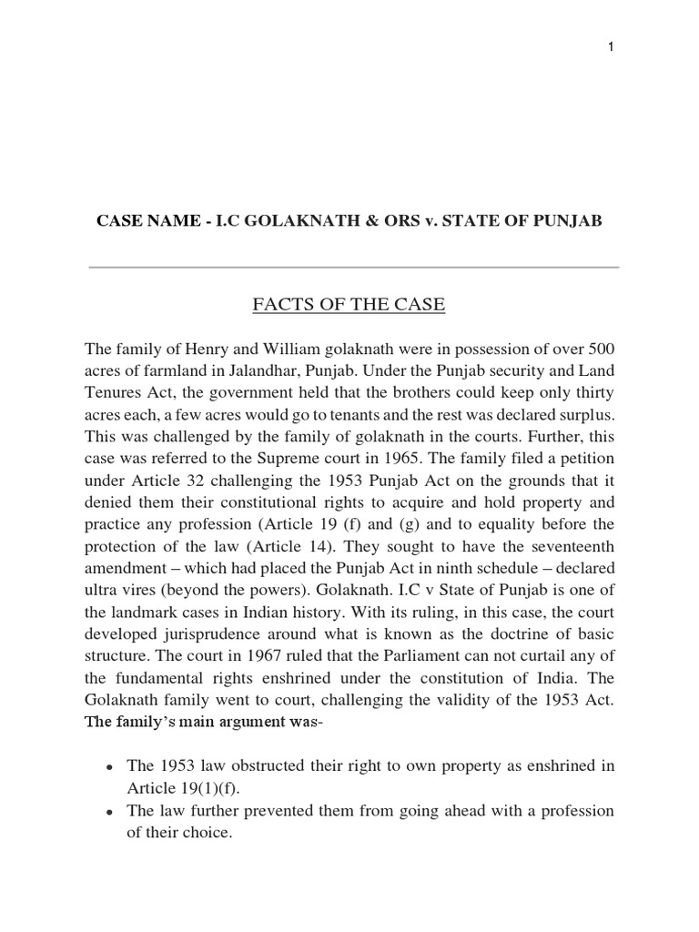 Golaknath Case PDF Justice Crime & Violence