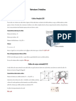 Estrutura Cristalina: Células Unitárias: Cubico Simples (CS)