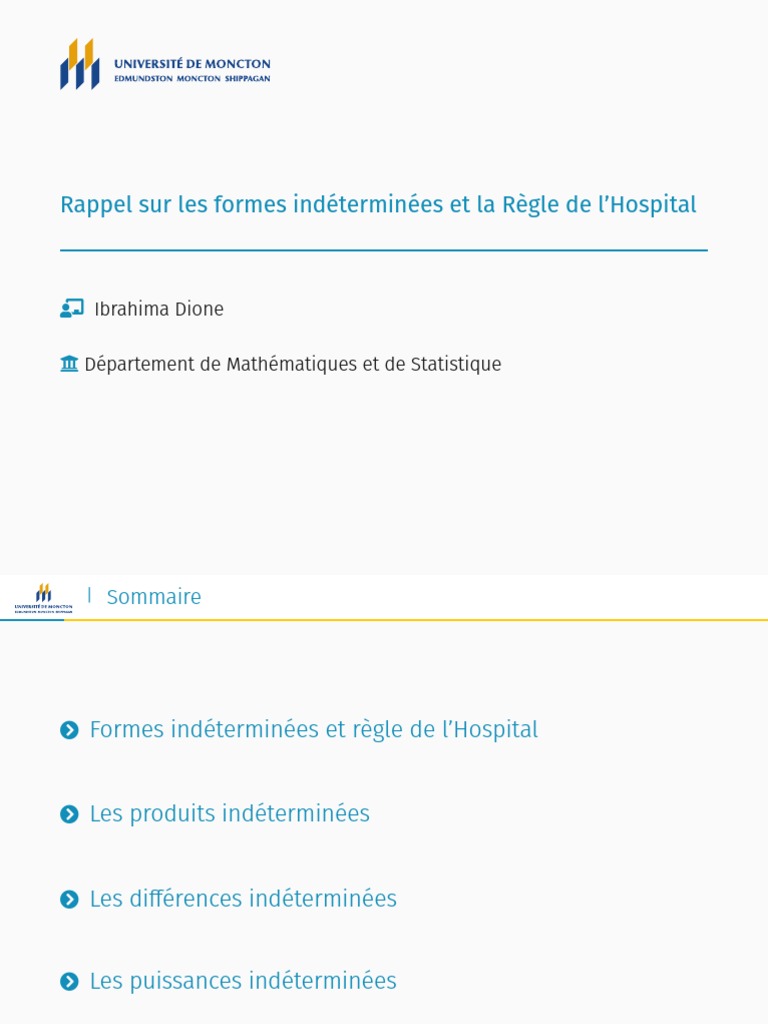 Formes indéterminées et Règle de l'Hospital PDF Mathématiques — free download