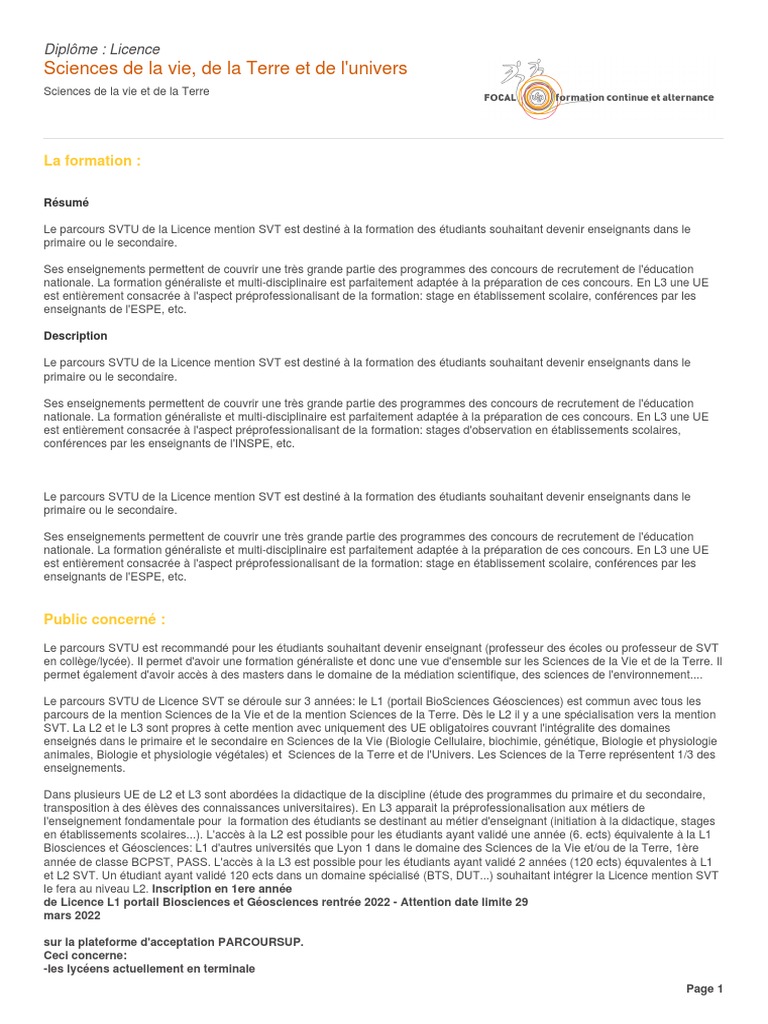 Sciences de La Vie de La Terre Et de L Univers | PDF