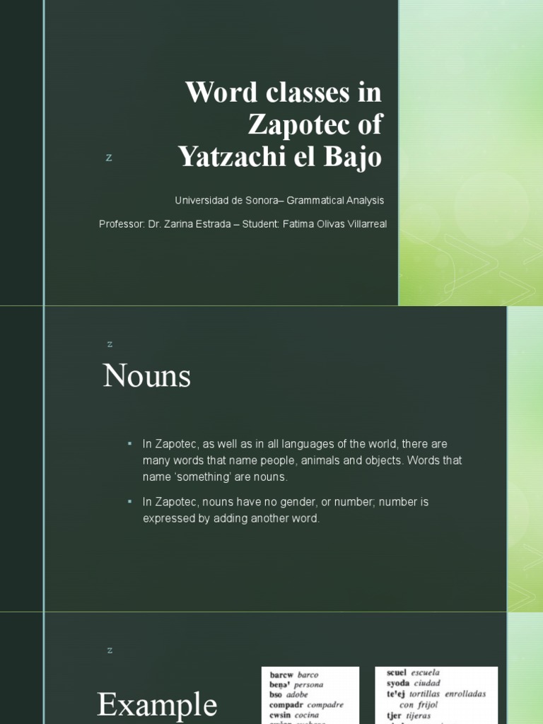 Zapotec Word Classes Analysis | PDF
