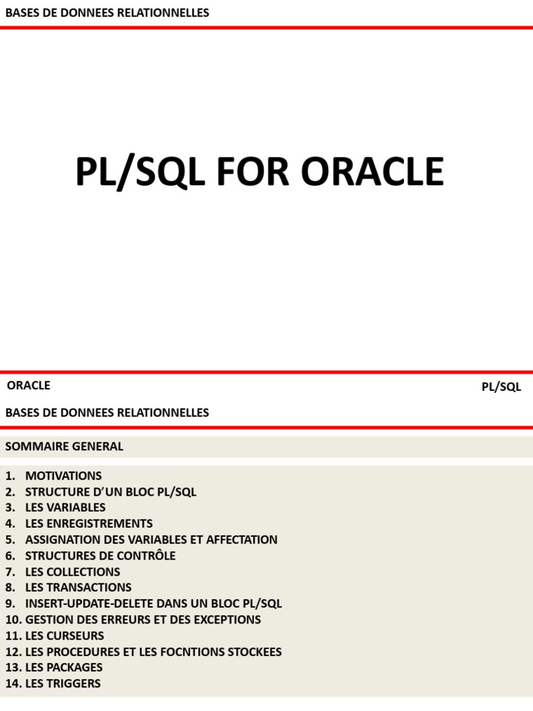 Introduction à PL/SQL pour Oracle | PDF | PL/SQL | SQL