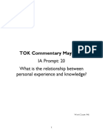TOK Commentary May 2022: IA Prompt: 20 What Is The Relationship Between Personal Experience and Knowledge?