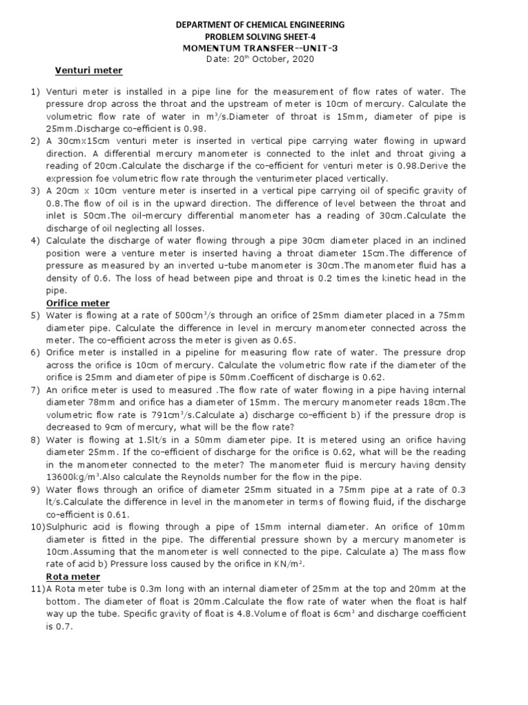 Venturimeter, Orifice, Pitot | PDF | Pressure Measurement | Classical ...