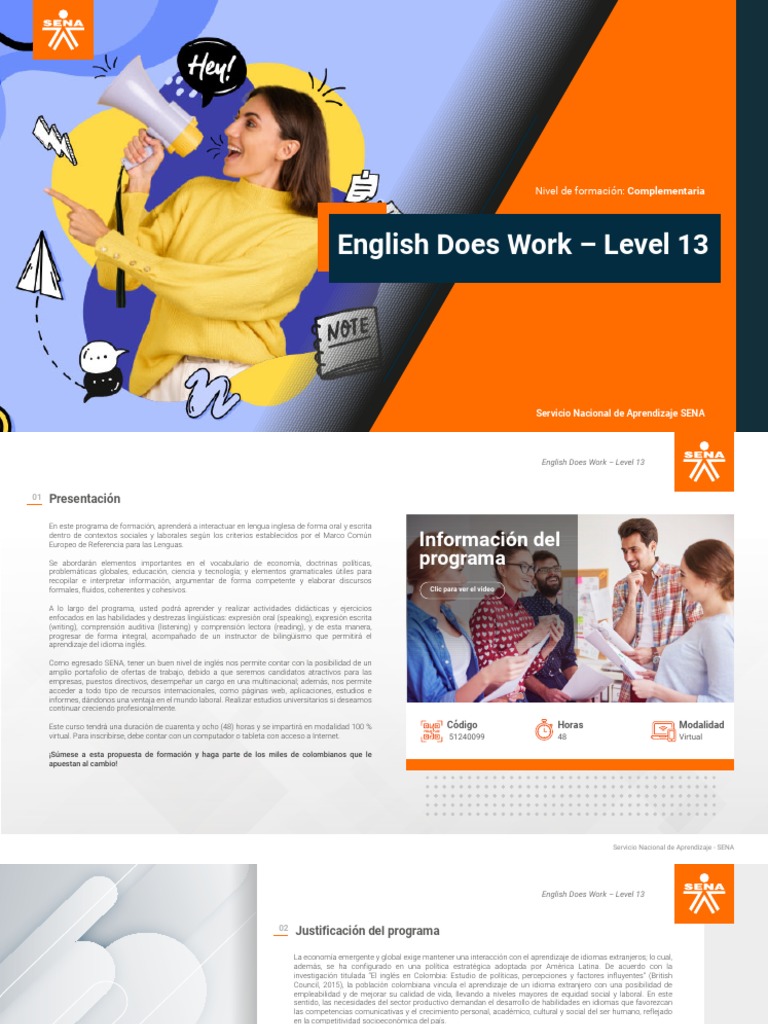 Informacion Del Programa English Does Work Level 13 Sena Pdf
