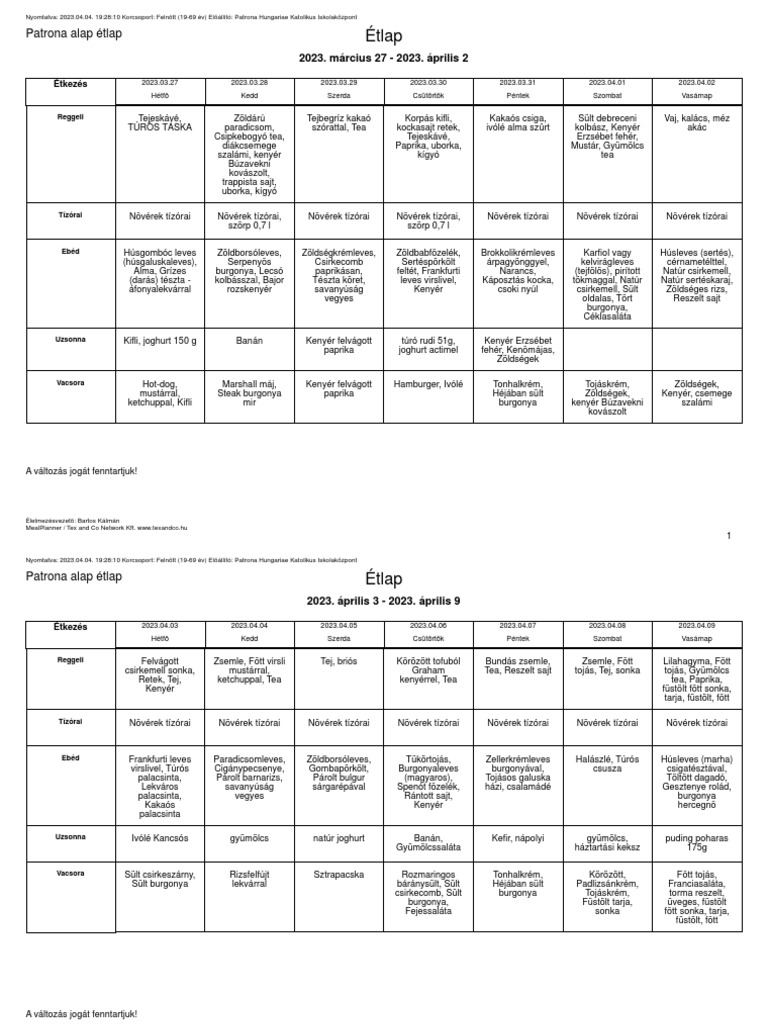 Étlap Április 12 | PDF