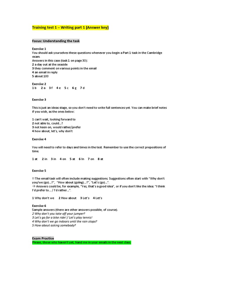 Cambridge Exam Writing Task 1 & 2 Key | PDF