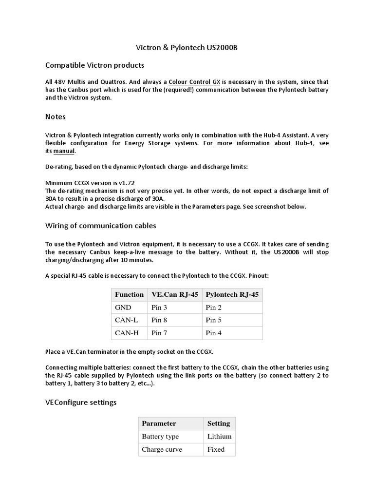 Victron & Pylontech US2000B Setup Guide | PDF | Electric Power ...