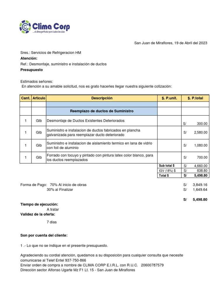 Suministro E Instalacion De Ductos Pdf