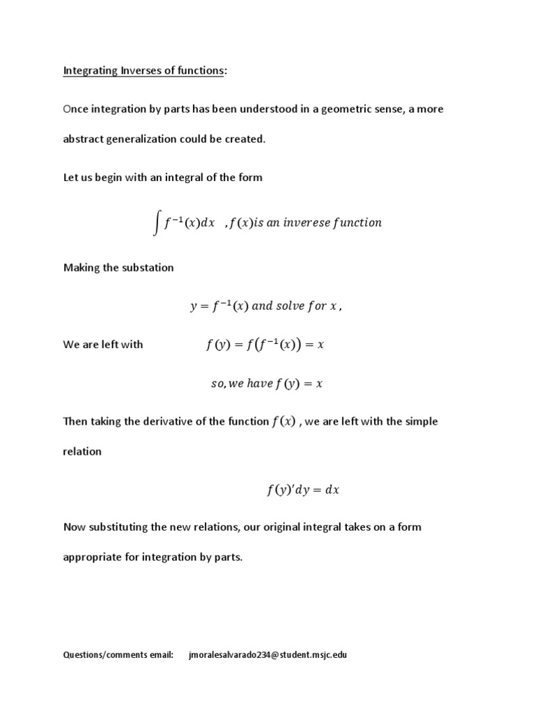 Integrating Inverses of Functions Guide | PDF | Teaching Methods ...