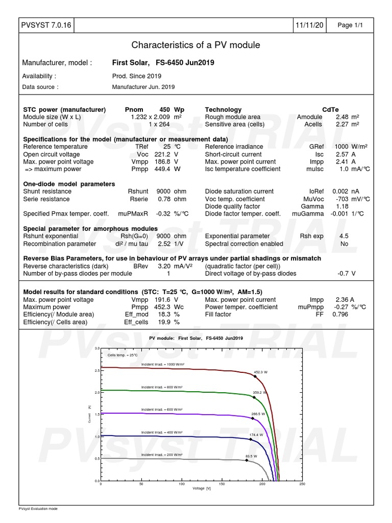 First Solar FS-6450 PV Module Specs | PDF | Diode | Photovoltaics