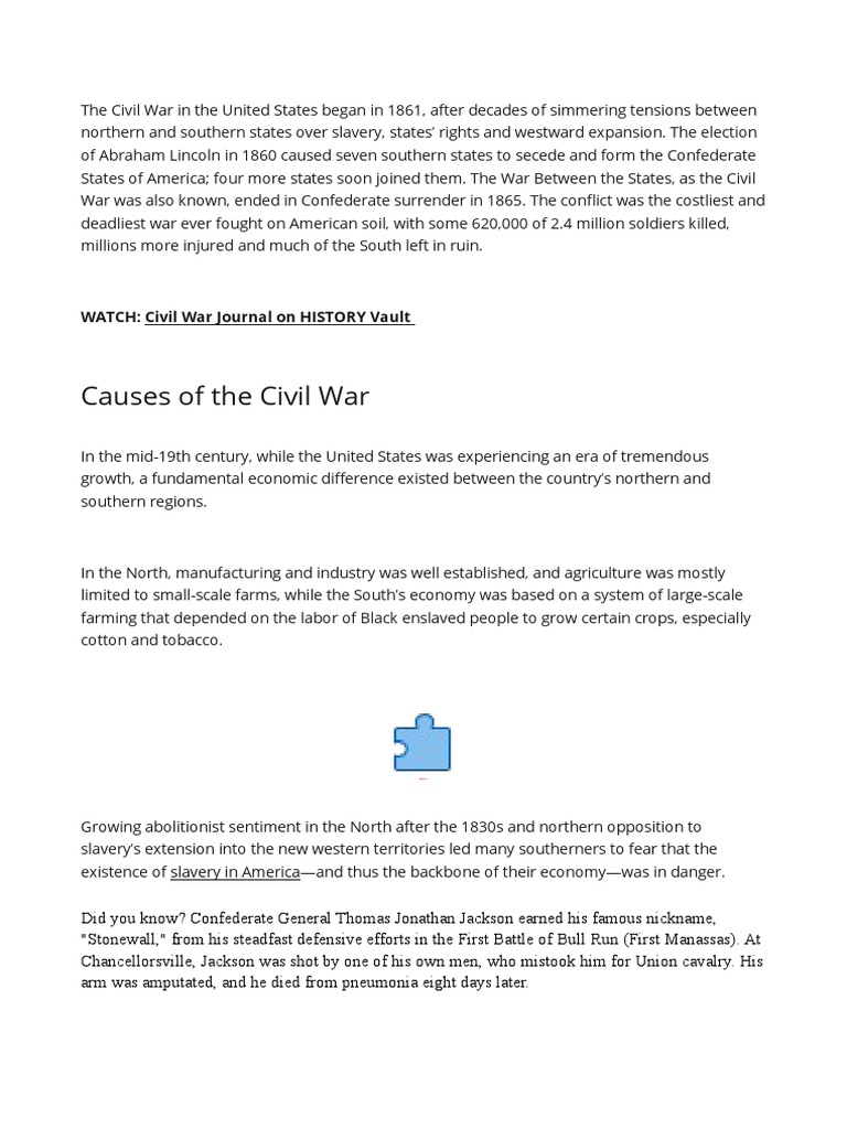 The American Civil War Causes, Key Events, and the Road to Union