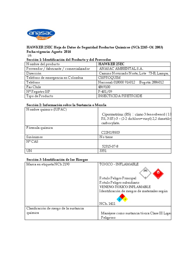 MDS HOJA de Seguridad HAWKER 25EC. PDF