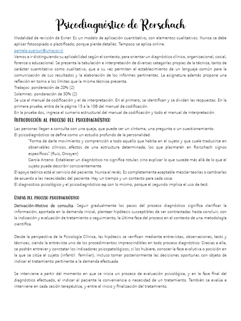 Clase 1 Rorschach Pdf Sicología Diagnostico Medico