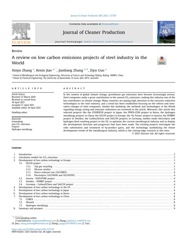 A Review On Low Carbon Emissions Projects Of Steel Industry Pdf