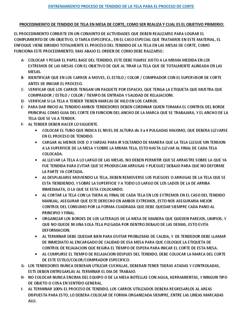 Procedimeinto de Tendido de Tela en Mesa de Corte, Como Ser Realiza Y ...