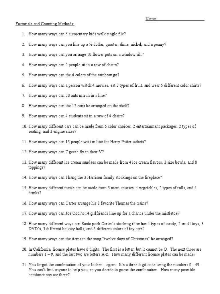 Factorials Worksheet 2010 PDF