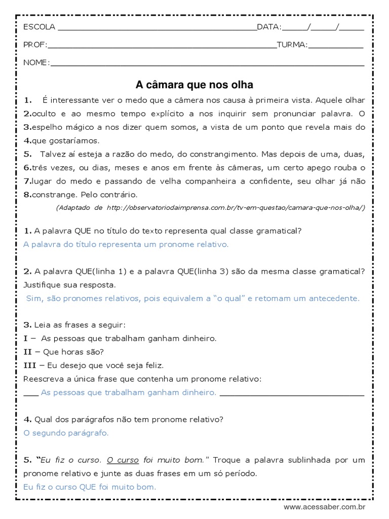 O Emprego dos Pronomes Relativos – A gramática a serviço do texto