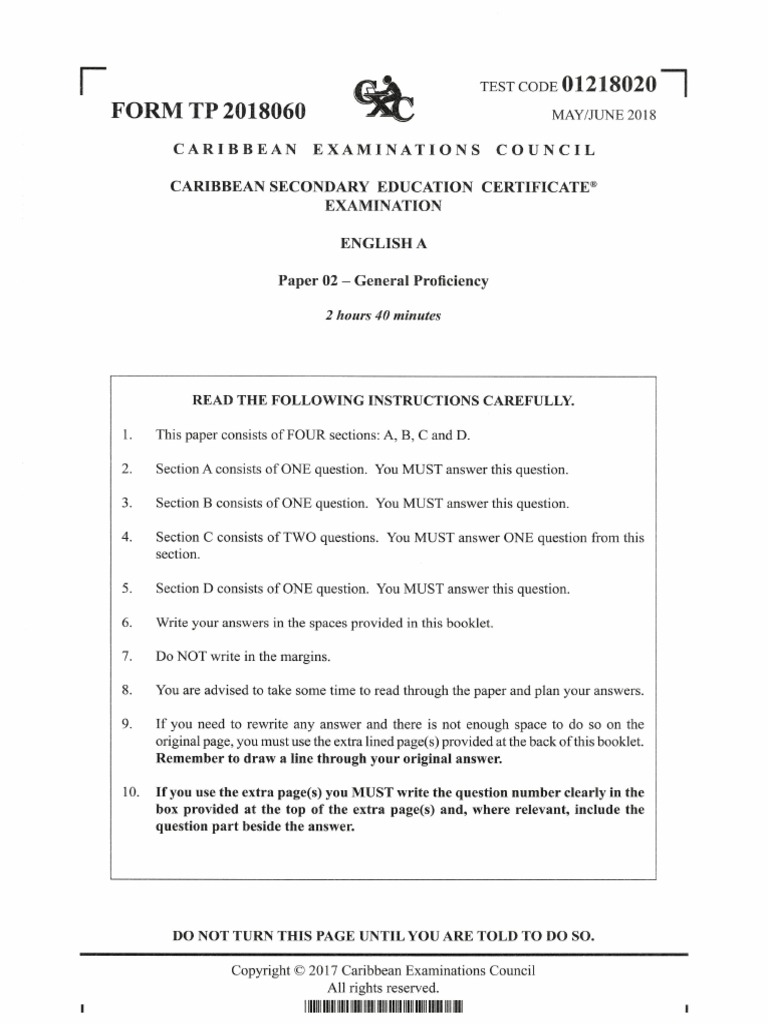 Csec English A P2 2018 Pdf