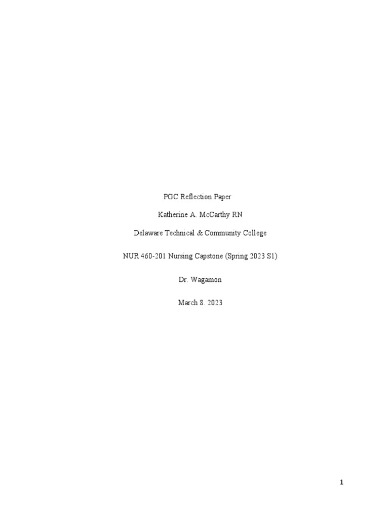 Week 14 Assignment PGC Reflection Paper | PDF | Nursing | Health Care