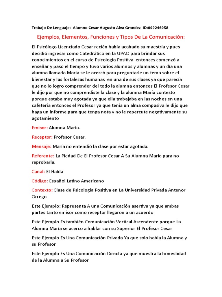 Trabajo De Lenguaje Pdf Comunicación