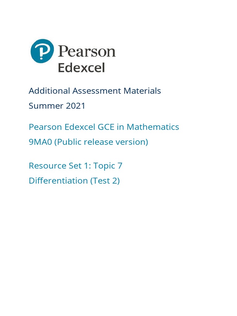 Pure Topic 7 Differentiation Test 2 Questions | PDF | Educational ...
