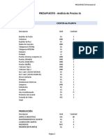 PRESUPUESTO - Análisis de Precios Unitarios: Costos de Planta Materiales