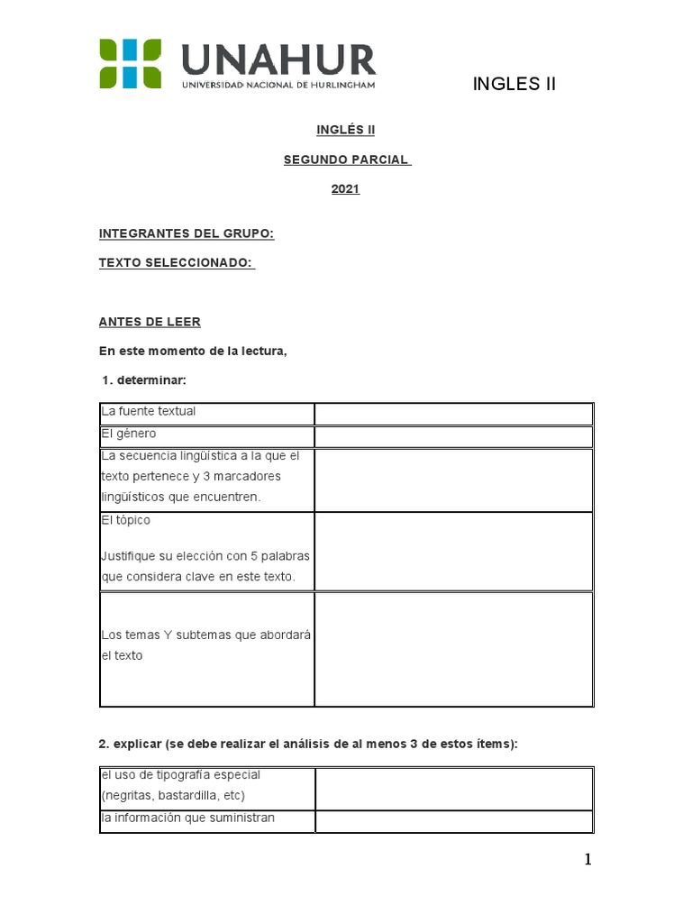 INGLÉS II Segundo Parcial | PDF