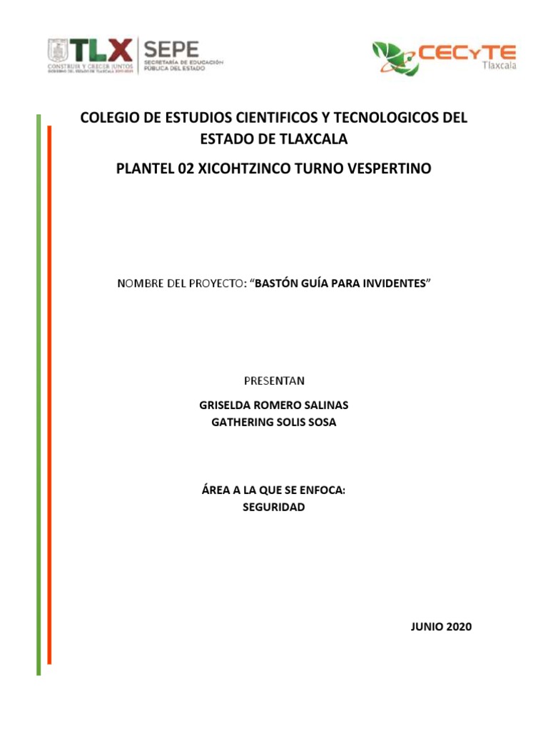 Bastón Guía para Invidentes: Proyecto 2020 | PDF | Ultrasonido ...