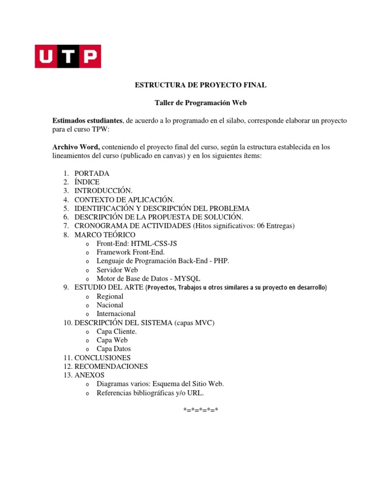 Estructura Proyecto Final Programación Web | PDF | Informática | Tecnología