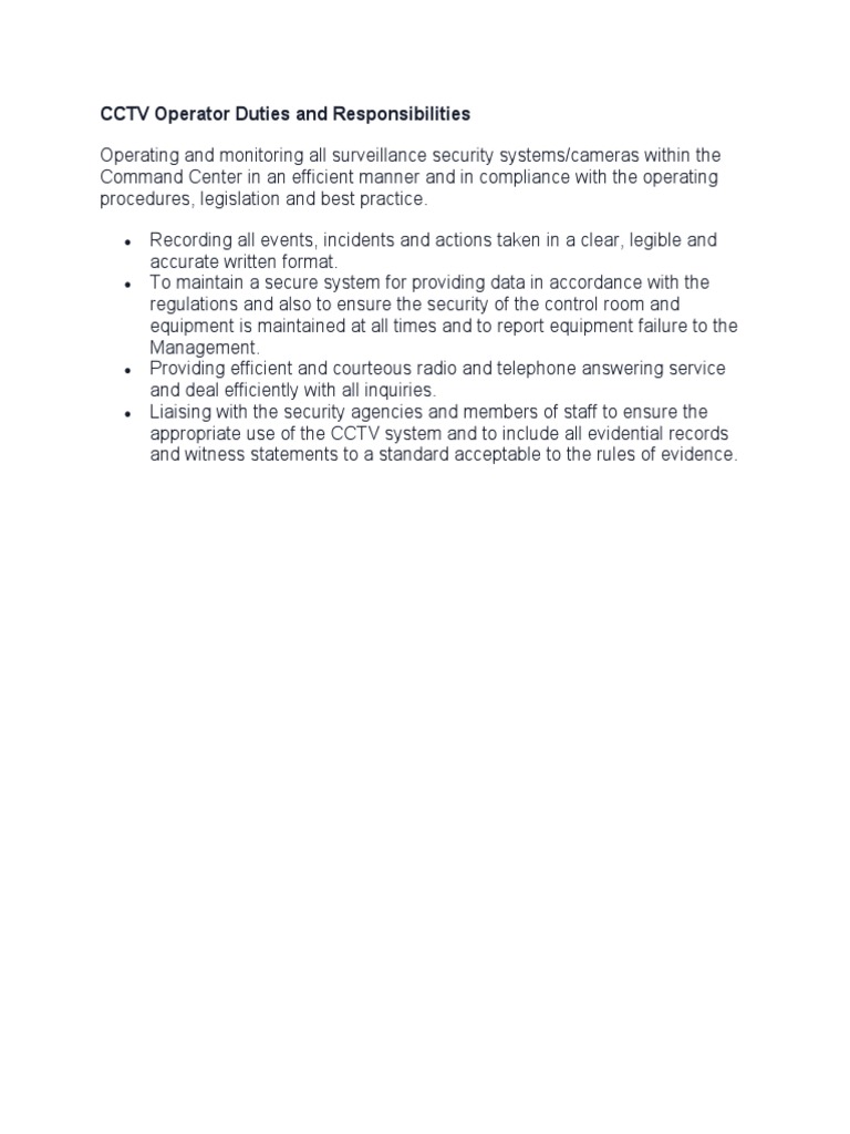 CCTV Operator Duties and Responsibilities PDF