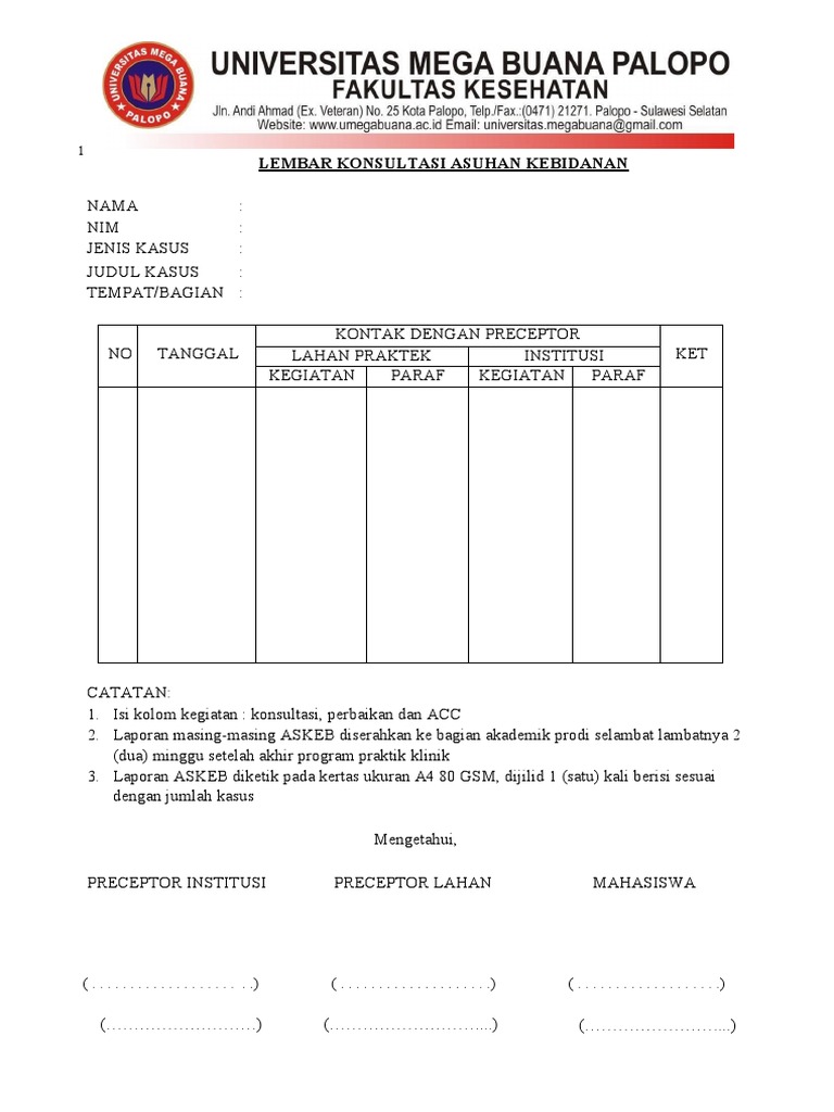 Lembar Konsultasi Profesi Bidan 1 PDF Teknologi Rekayasa