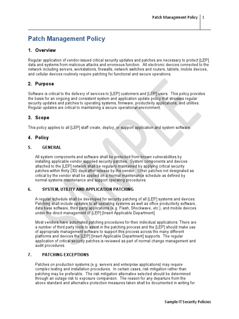 LEP Patch Management Policy | PDF | Computers