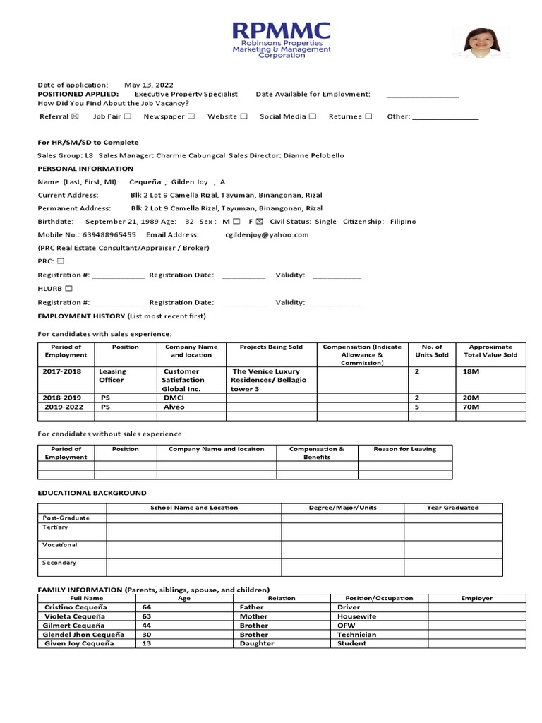 Application for Executive Property Specialist | PDF