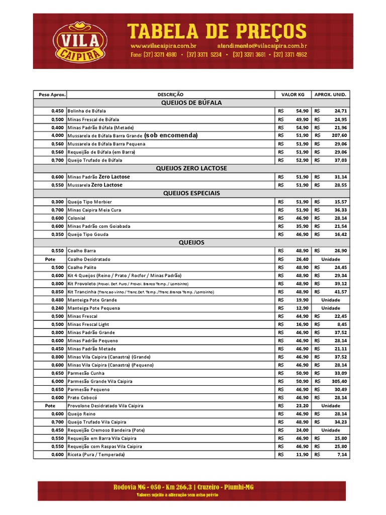 Tabela de Preços 07 11 22 PDF Alimentos Comidas e bebidas