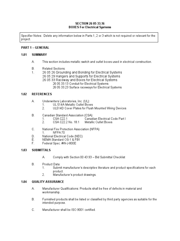 Steel Outlet Boxes Specguideform PDF