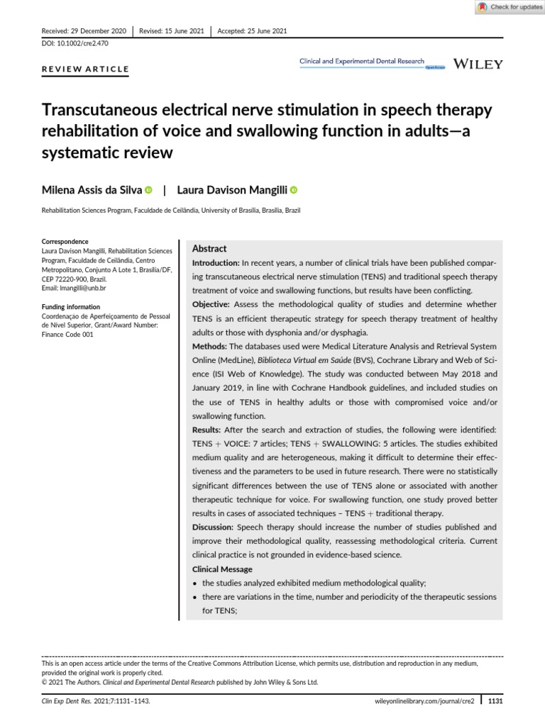 Transcutaneous Electrical Nerve Stimulation in Speech Therapy Rehabilitation of PDF