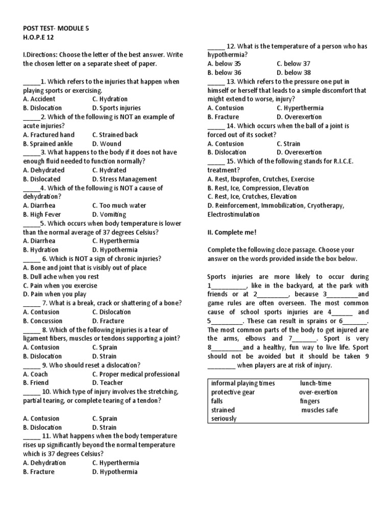 Post Test-Module 5 H.O.P.E 12 | PDF | Injury | Causes Of Death