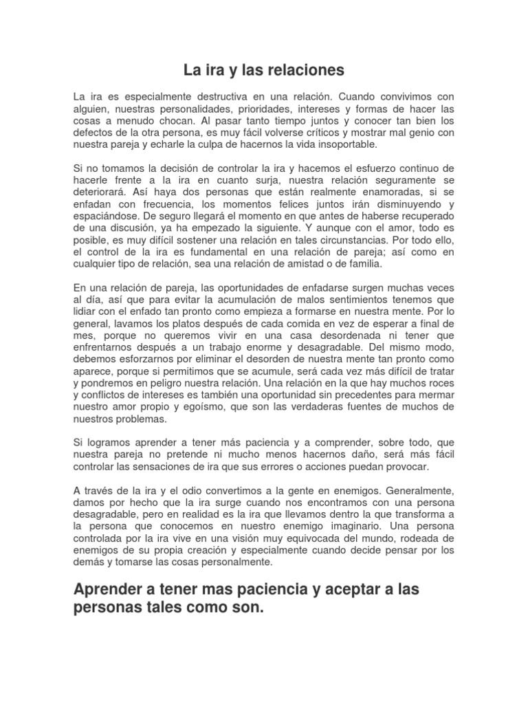 La Ira y Las Relaciones | PDF | Ira | Autoestima