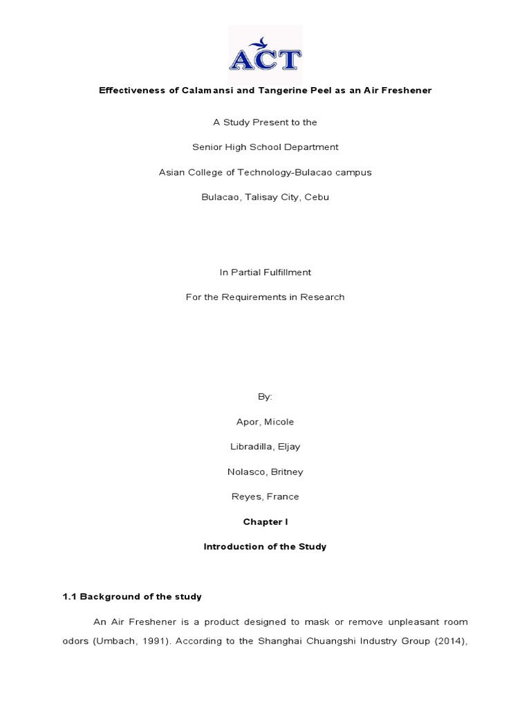 The Effectiveness of Calamansi As Air Freshener PDF