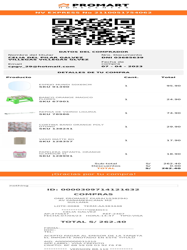 NV EXPRESS No 2110051754062: ¡Gracias Por Tu Compra! | PDF