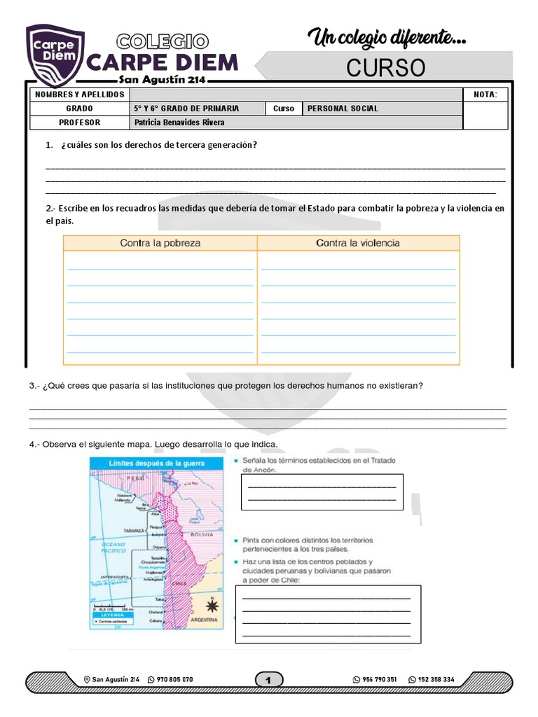 Examen Final de Personal Social 5° y 6° Primaria | PDF