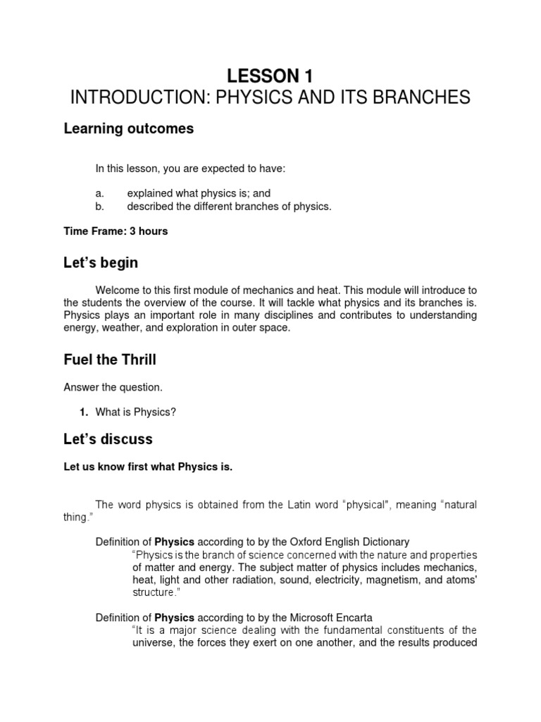 An introduction to physics and its branches explaining the fundamental