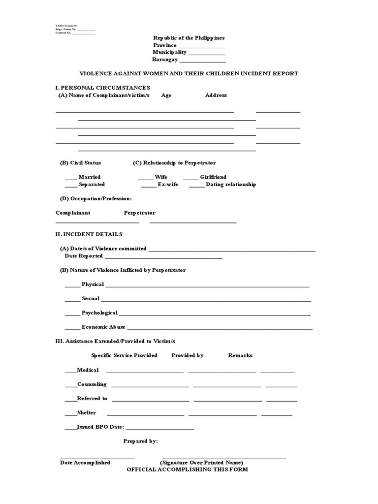 Vawc incident report pdf