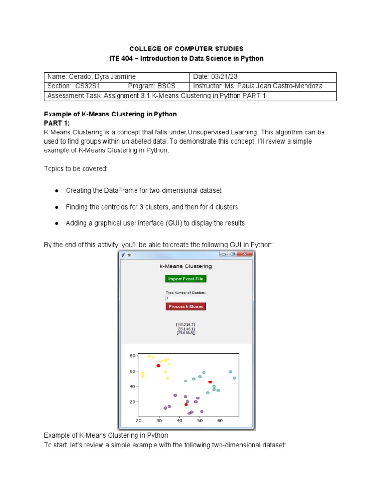 Assignment 3.1 K Means Clustering in Python PART 1 | PDF | Cluster ...